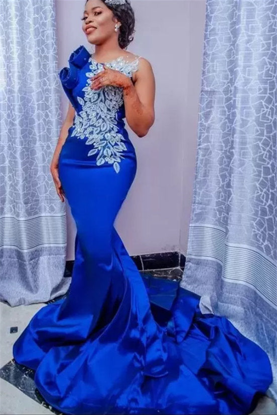 Mermaid Jewel Sleeveless Long Appliques Lace Formal Wears-ballbellauk