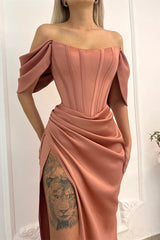 Mermaid Long Prom Dress UK with Off-the-Shoulder and Split-ballbellauk