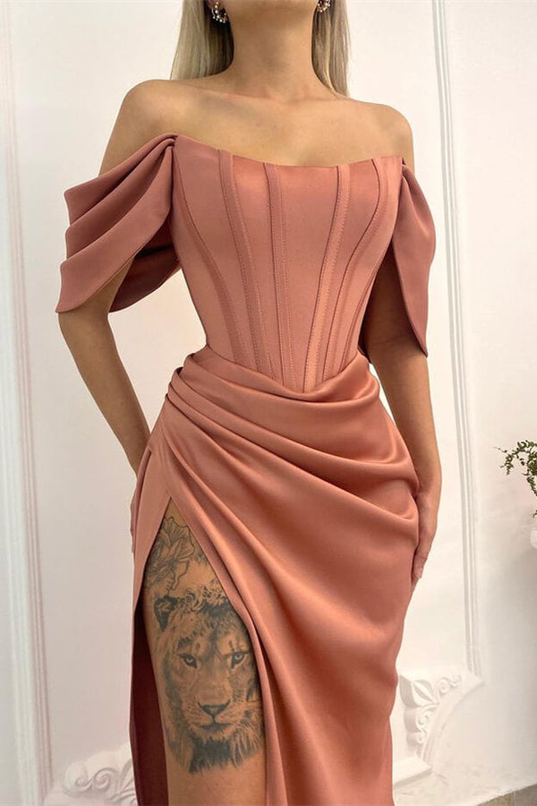 Mermaid Long Prom Dress UK with Off-the-Shoulder and Split-ballbellauk
