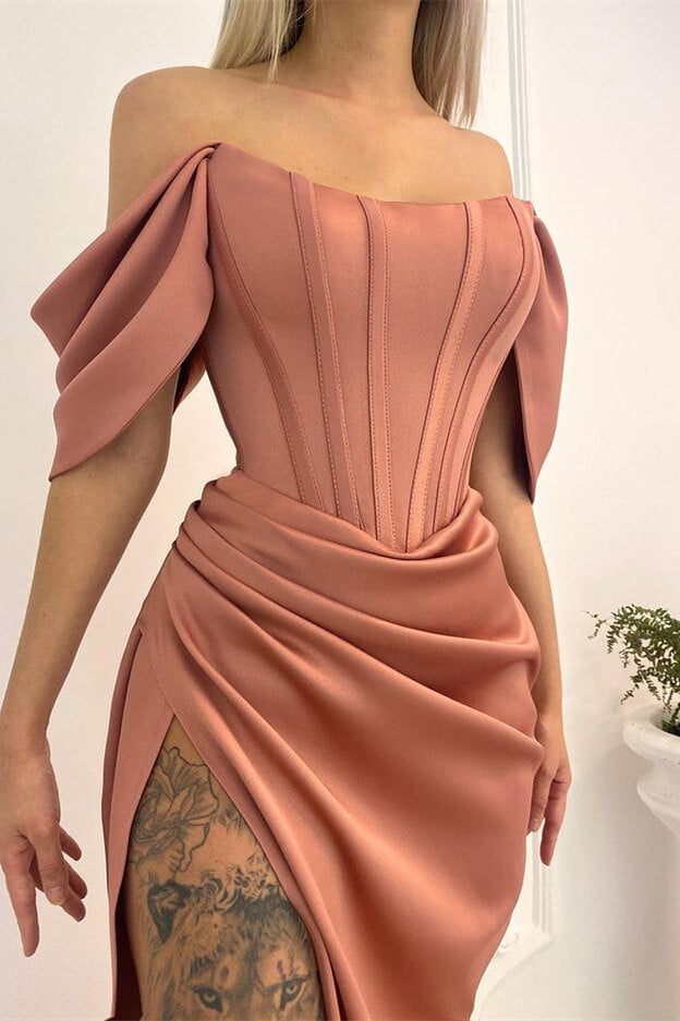 Mermaid Long Prom Dress UK with Off-the-Shoulder and Split-ballbellauk