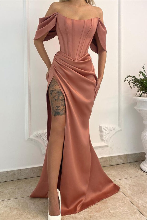 Mermaid Long Prom Dress UK with Off-the-Shoulder and Split-ballbellauk