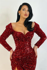 Mermaid Long Sleeve Evening Dress with Sequins and Split-ballbellauk