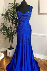 Mermaid Prom Dress UK in Royal Blue with Spaghetti-Straps and Appliques-ballbellauk