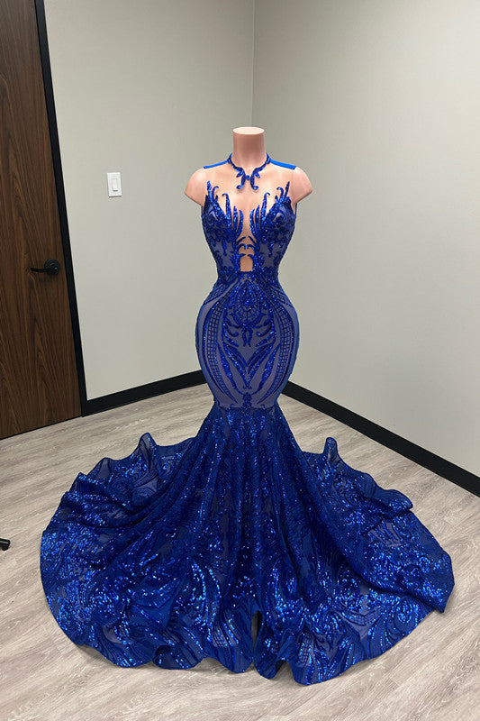 Mermaid Prom Dress UK with Laser Light & Crew Neck Sleeveless Court-ballbellauk