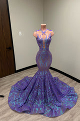 Mermaid Prom Dress UK with Laser Light & Crew Neck Sleeveless Court-ballbellauk