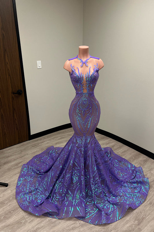 Mermaid Prom Dress UK with Laser Light & Crew Neck Sleeveless Court-ballbellauk