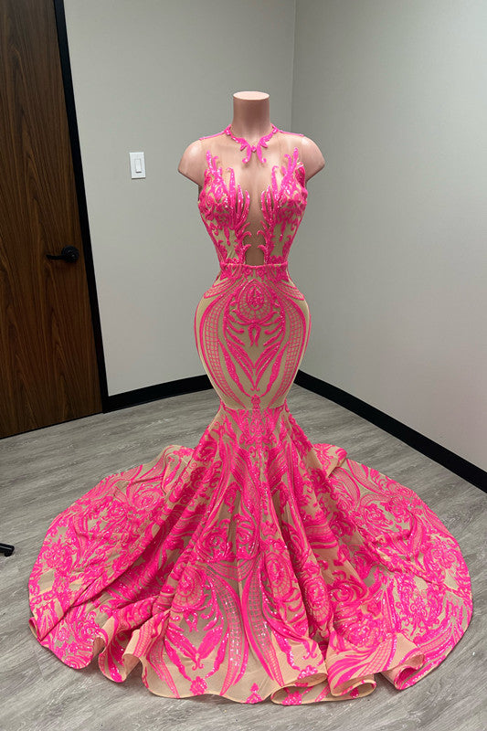 Mermaid Prom Dress UK with Laser Light & Crew Neck Sleeveless Court-ballbellauk