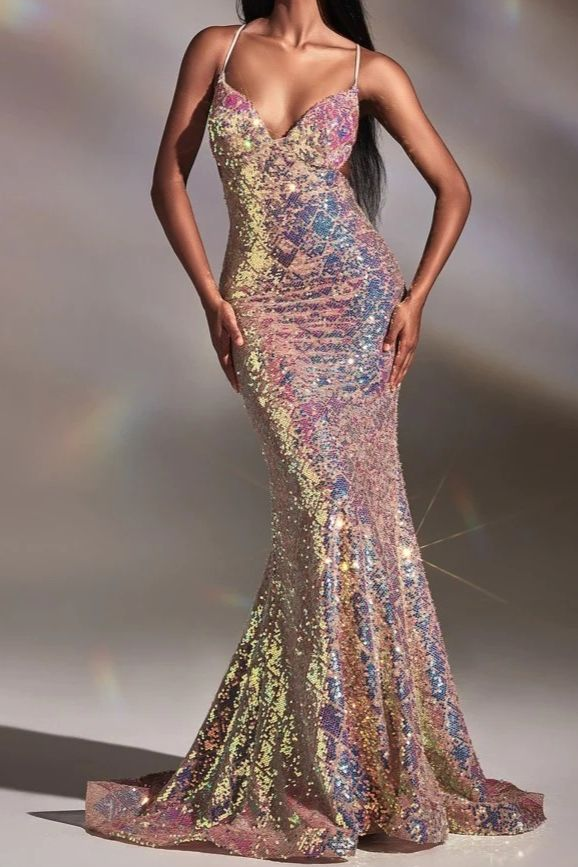 Mermaid Prom Dress UK with Spaghetti Straps and Colorful Sequins-ballbellauk