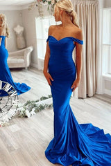 Mermaid Royal Blue Off-The-Shoulder Prom Dress UK-ballbellauk