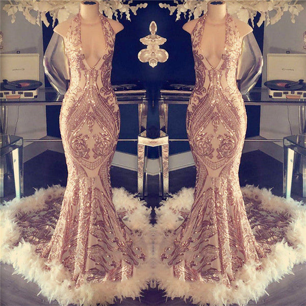 Mermaid Sequins Halter Prom Dress UK with Open Back-ballbellauk