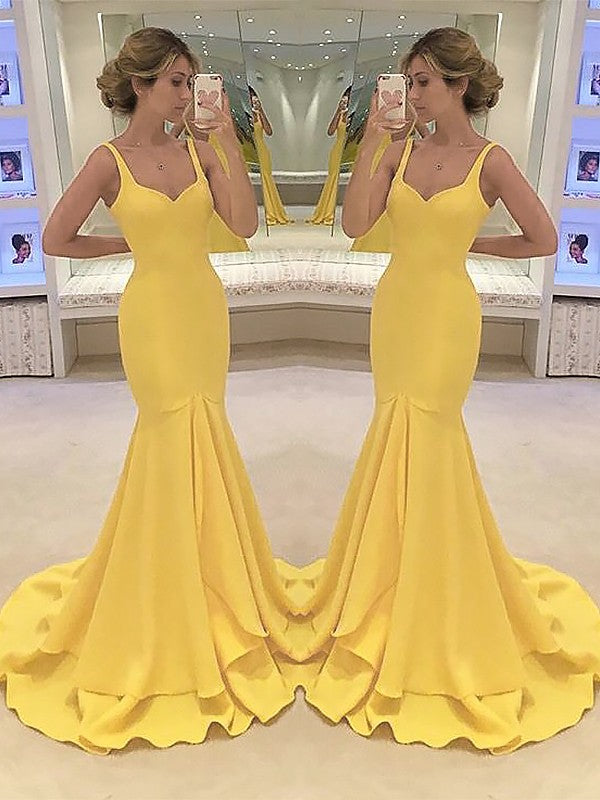 Mermaid Spaghetti-Straps Sleeveless With Layers Elastic Woven Elegant Evening Dress-ballbellauk
