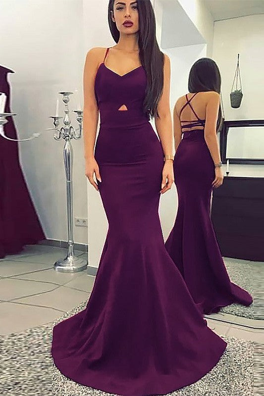 Mermaid Spaghetti-Straps Sleeveless With Ruched Jersey Prom Dress-ballbellauk