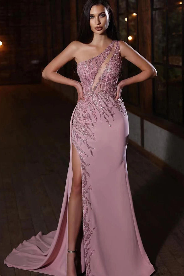 Mermaid Split Elegant One-Shoulder Applique Prom Dress UK-ballbellauk