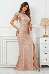 Mermaid Split Prom Dress UK With Cap Sleeves & Ruffle - On Sale Now!-ballbellauk
