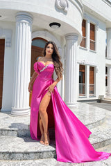 Mermaid Split Prom Dress UK with Sweetheart Sleeveless in Fuchsia - Beadings-ballbellauk