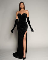Mermaid Sweetheart Black Beaded Evening Dress with Gloves-ballbellauk