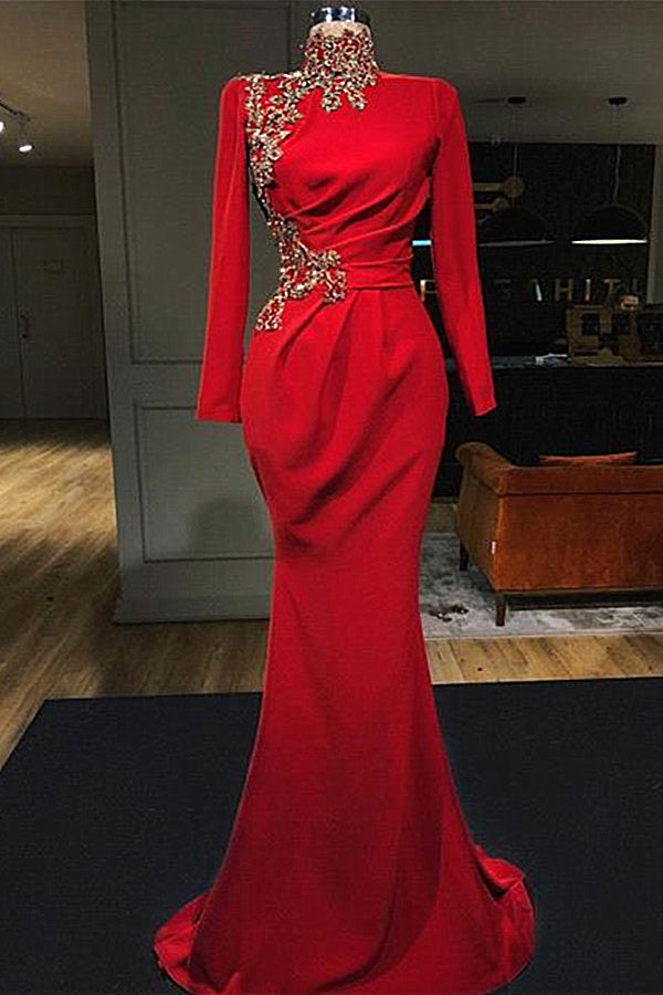 Mermaid Sweetheart Long Appliques High Split Long Sleeve Formal Wears-ballbellauk