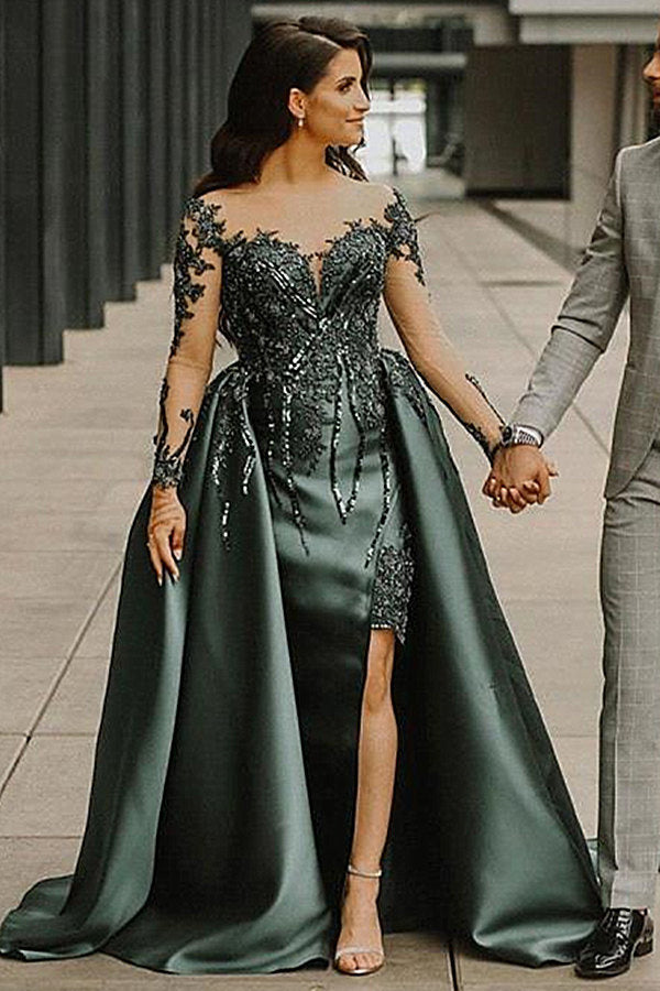 Mermaid Sweetheart Long Long Sleeve Appliques Lace With Side Train Formal Wears-ballbellauk