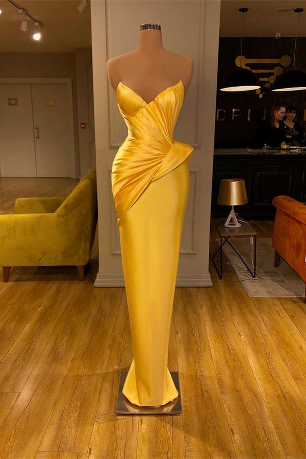Mermaid V-Neck Prom Dress UK With Sleeveless Yellow Online-ballbellauk