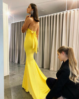 Mermaid Yellow Backless Evening Dress-ballbellauk