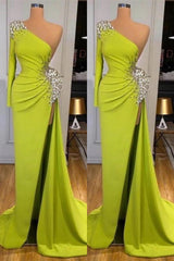 Mermaid Yellow Green Long Sleeves Prom Dress UK with Beads for a Splendid Look-ballbellauk