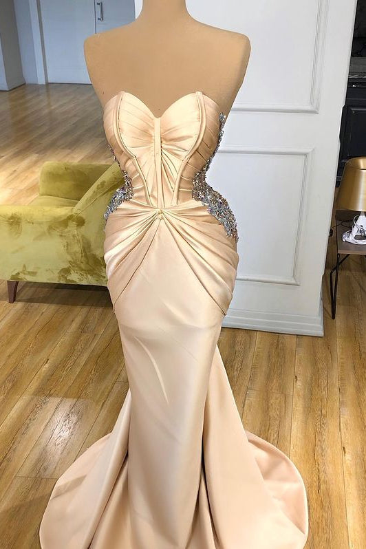 Modern Champagne Prom Dress Mermaid Long With Crystals Sweetheart-ballbellauk