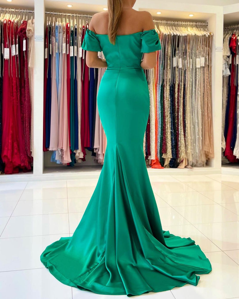 Modern Green Mermaid Evening Dress Long On Sale Off-the-Shoulder-ballbellauk