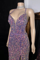 Modern Spaghetti-Straps Sequins Formal Wears Mermaid Sleeveless With Slit-ballbellauk