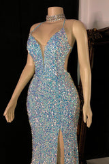 Modern Spaghetti-Straps Sequins Formal Wears Mermaid Sleeveless With Slit-ballbellauk