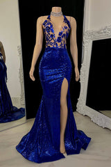 Modern V-Neck Sleeveless Formal Wears Mermaid Sequins With Split-ballbellauk