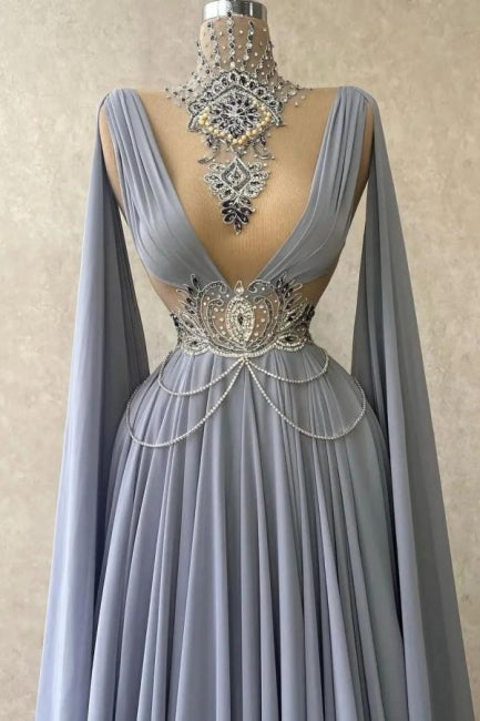 Modest High Neck Sleeveless Long 100D-chiffen prom Dresses With beads-ballbellauk