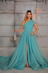 Modest One Shoulder Sleeveless Long Prom Dress Ribbons-ballbellauk