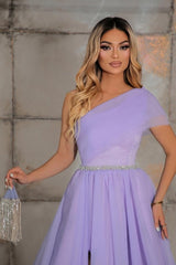 Modest One Shoulder Sleeveless Long Prom Dress Ribbons-ballbellauk