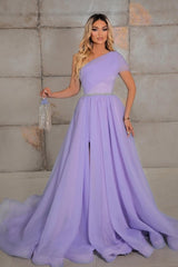 Modest One Shoulder Sleeveless Long Prom Dress Ribbons-ballbellauk