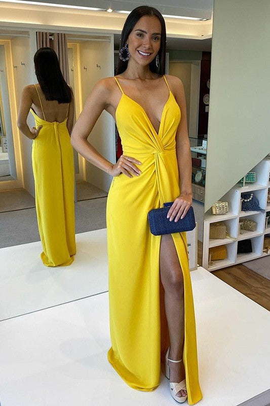 New Arrival Crepe Ruched V-neck Sleeveless Long Prom Dress-ballbellauk