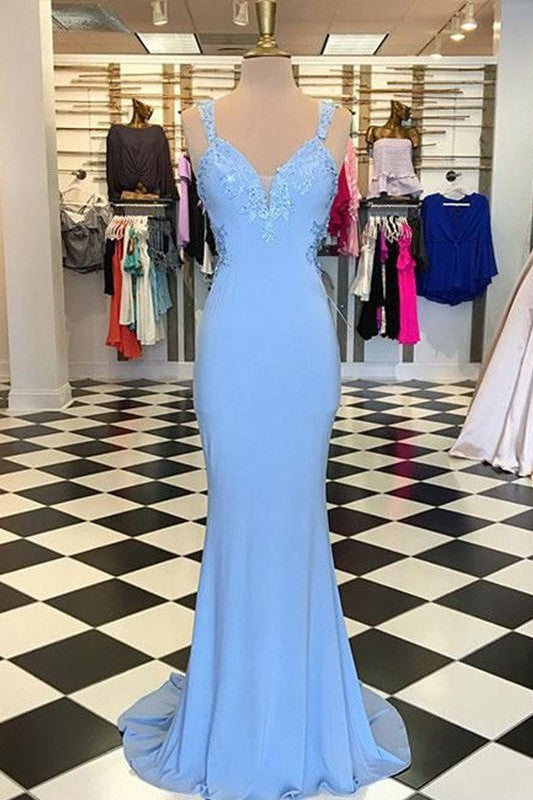 New Arrival Crepe With Appliques V-neck Sleeveless Prom Dress-ballbellauk