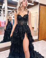 New Arrival Sweetheart Sleeveless A Line Lace Evening Party Gowns with Sweep Train-Ballbella