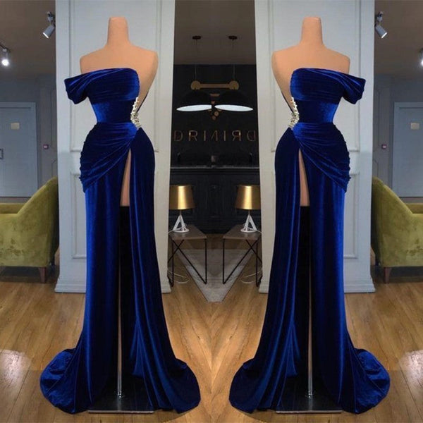 Off-the-Shoulder Mermaid Long Prom Dress With Split-ballbellauk