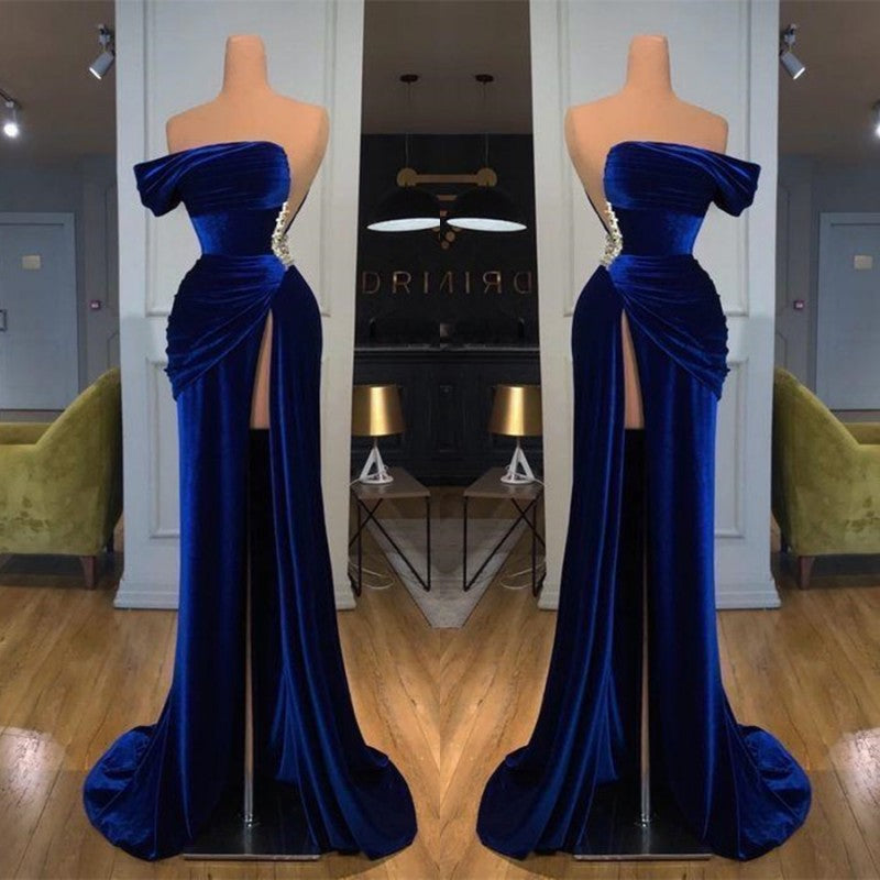 Off-the-Shoulder Mermaid Long Prom Dress With Split-ballbellauk