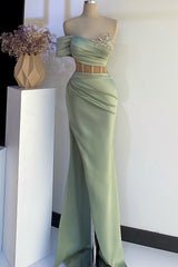 Off-the-Shoulder Mermaid Prom Dress in Dusty Sage with Beads-Ballbella