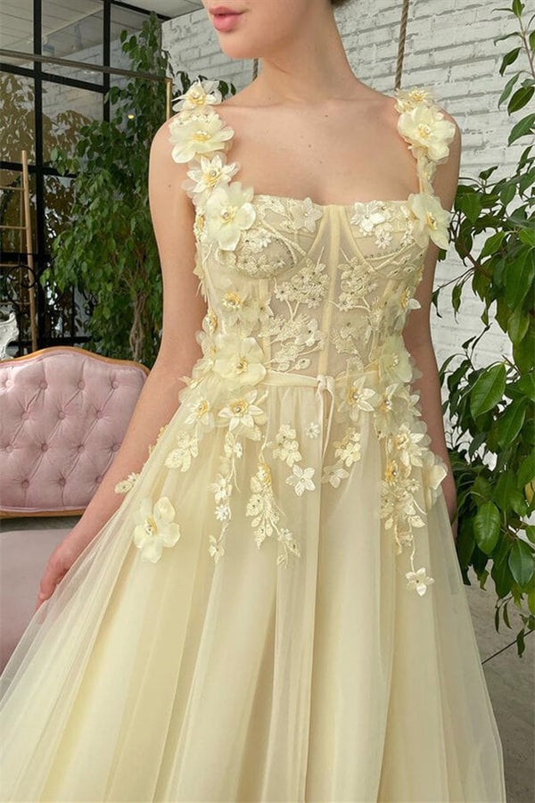 On Sale: Sleeveless Strapless Evening Dress with Mermaid Daffodil Flowers-ballbellauk