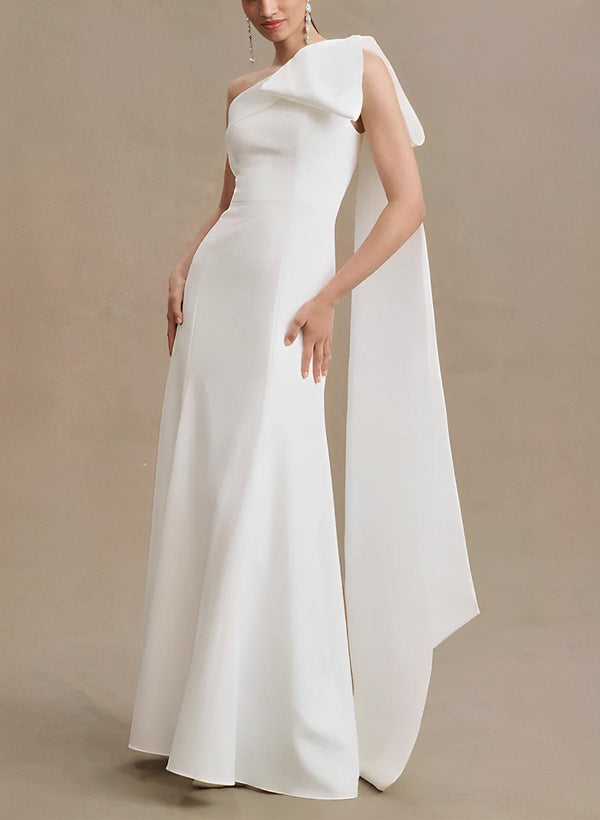 One-Shoulder Sleeveless Satin Wedding Dresses Sash-Ballbella
