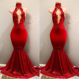 Red Mermaid Prom Dress UK with High Collar and Sparkly Sequins-ballbellauk