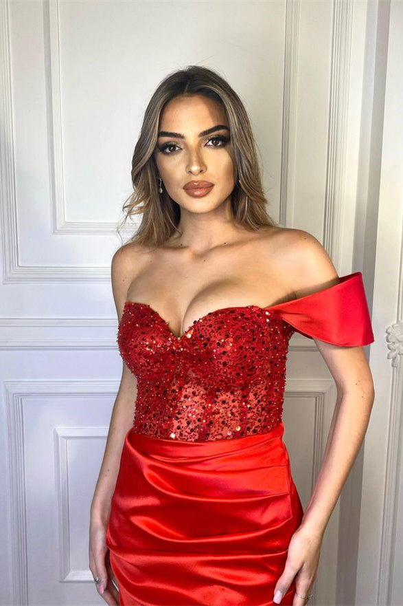 Red Sequins Mermaid Evening Dress for Evening Parties-ballbellauk