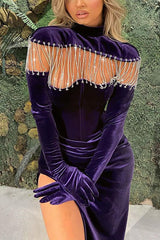 Regency High Neck Prom Dress Mermaid Long Split Long Sleeves-ballbellauk