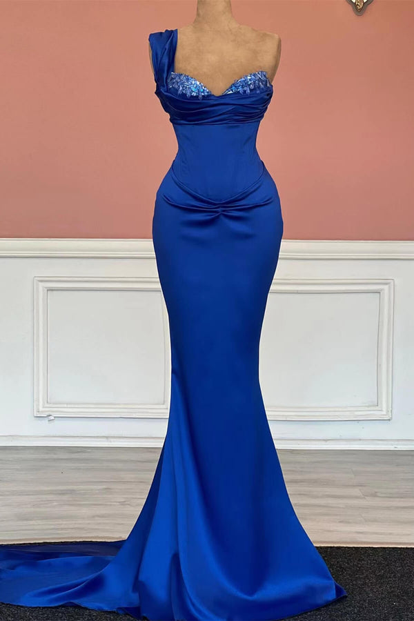 Royal Blue One-Shoulder Sweetheart Mermaid Prom Dress UK with Sequins-ballbellauk