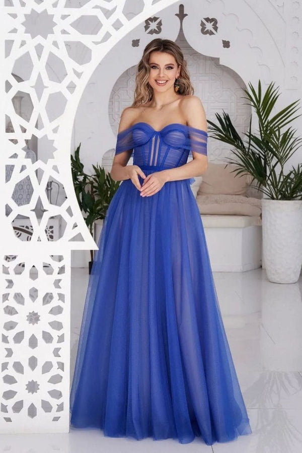 Royal Blue Prom Dress UK with Off-the-shoulder Sweetheart Tulle-ballbellauk