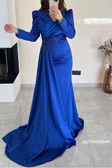 Ruffle Mermaid Beadings Long Sleeves Prom Dress UK with Front Split-ballbellauk