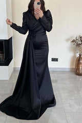Ruffle Mermaid Beadings Long Sleeves Prom Dress UK with Front Split-ballbellauk
