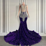 Sequined Sleeveless Mermaid Prom Dress with Beadings-Ballbella